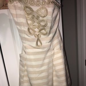 Lilly Pulitzer strapless cream and gold dress